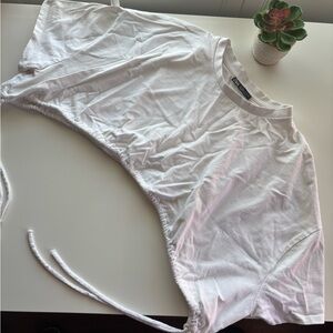 Zara Cropped White Top Side String Detail Large